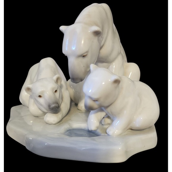 VTG Lladro Polar Bear Family Figurine Statue Handmade in Spain Mint Condition - Picture 1 of 9
